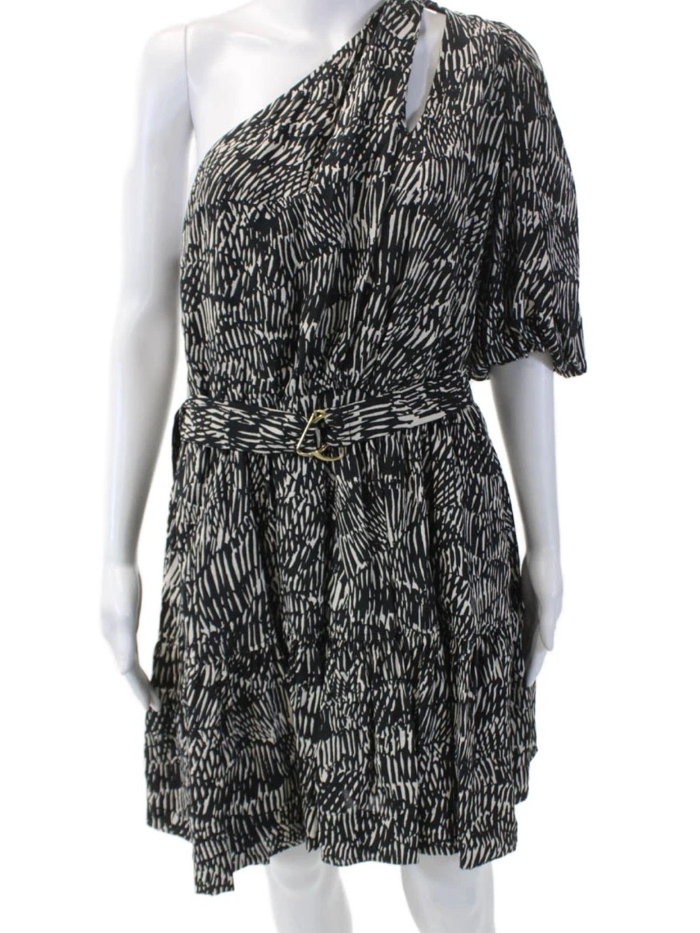 Jonathan Simkhai Black & White One-Shoulder Belted Dress
